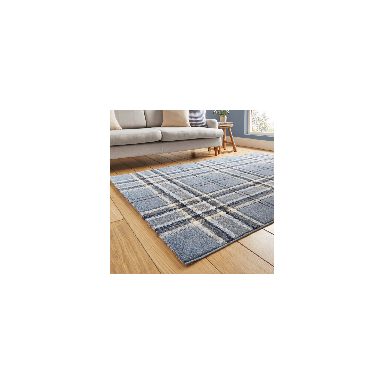 Cat Blue Catherine Lansfield Kelso Check Rug
