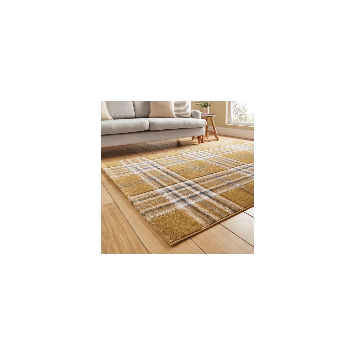 Cat Ochre Catherine Lansfield Kelso Check Rug