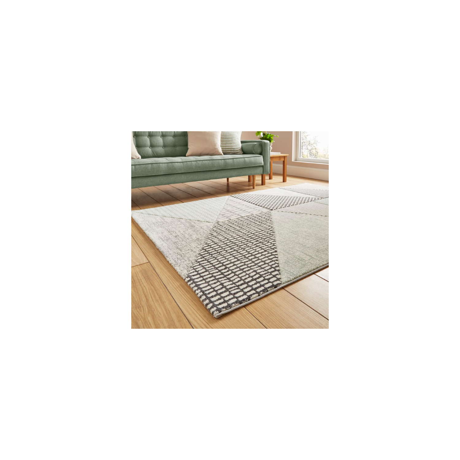 Cat Green Catherine Lansfield Larsson Geo Rug