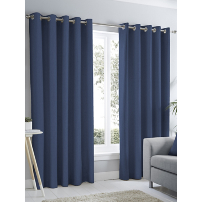 Fusion 'Sorbonne' 100% Cotton Light Filtering Plain Dyed Eyelet Curtains in Navy | Size: 117 cm width x 183 cm drop