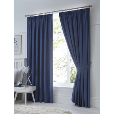 George Navy Fusion Dijon Blackout Pencil Pleat Curtains W 117Cm (46 Inch) X D 137Cm (54 Inch)
