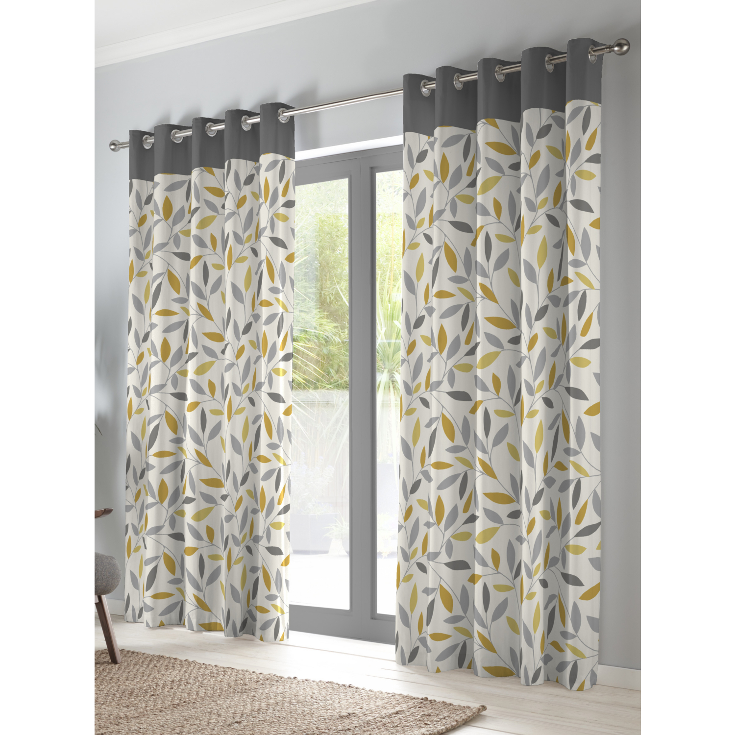 George Ochre Fusion Beechwood Eyelet Curtains