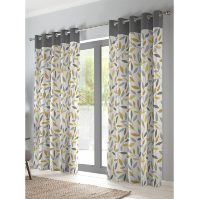 George Unisex Ochre Fusion Beechwood Eyelet Curtains W 117Cm (46 Inch) X D 182Cm (72 Inch)