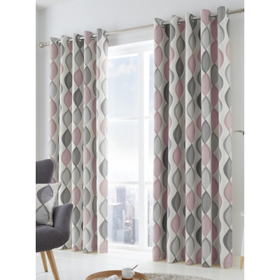 Fusion 'Lennox' Modern Geo Print Eyelet Curtains in Rose | Size: 168 cm width x 183 cm drop