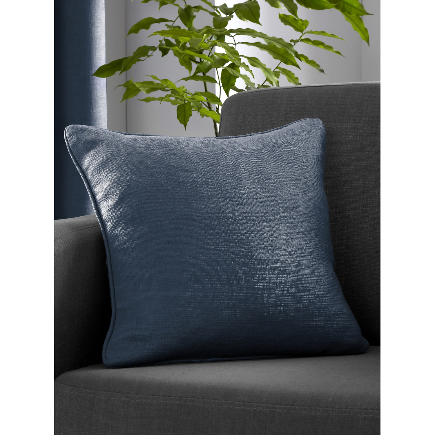 Fusion Unisex Navy 'Strata' Textured Piped Plain Cushion In | Size: 43 Cm X 43 Cm - Image 2