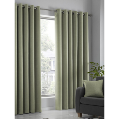 Fusion 'Strata' Triple-Woven Dimout Eyelet Curtains in Green | Size: 117 cm width x 229 cm drop