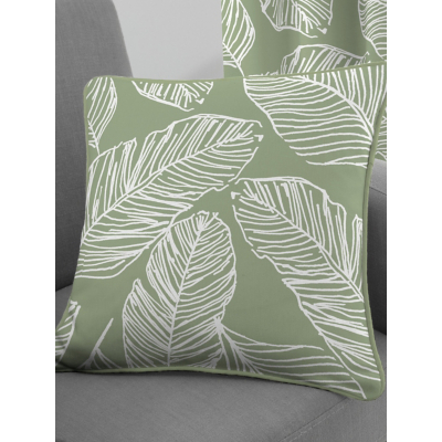 Fusion 'Matteo' Hand Drawn Leaf Print Filled Cushion 100% Cotton in Green | Size: 43 cm x 43 cm