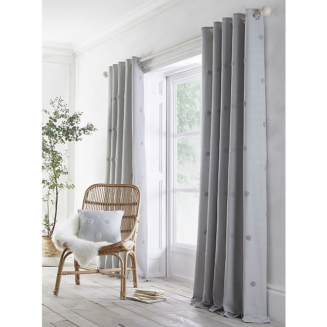 Appletree Boutique Zara Spotted Fully Lined 100% Cotton Eyelet Curtains Silver 