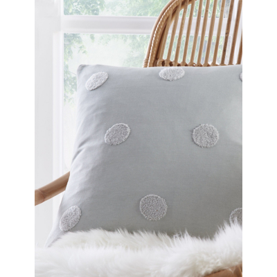 Appletree 'Tufted Spots' Textured Filled 100% Cotton Cushion in Silver | Size: 43 cm x 43 cm