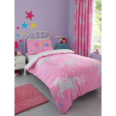 George Unisex Kids Pink Bedlam Unicorn Glow In The Dark Duvet Cover Set Single
