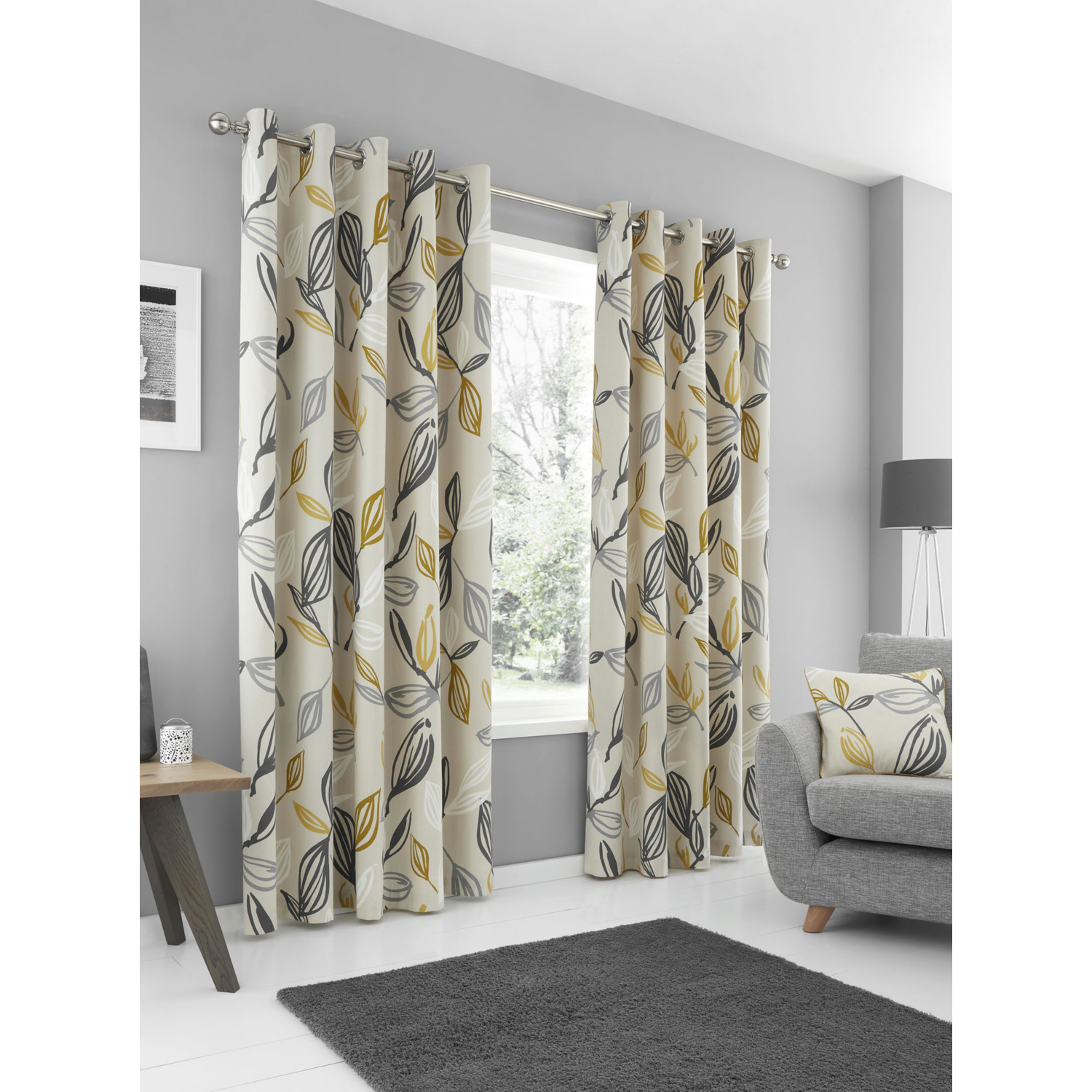 Fusion - Ensley - 100% Cotton Pair of Eyelet Curtains - Ochre - 66" Width x 72" Drop (168 x 183cm) - Image 5