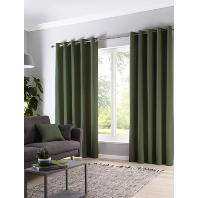 Fusion 'Sorbonne' 100% Cotton Light Filtering Plain Dyed Eyelet Curtains in Bottle Green | Size: 117 cm width x 229 cm drop