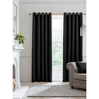 Laurence Llewelyn-Bowen Montrose' Velvet Blackout-Coated Pair of Eyelet Curtains in Black | Size: 229Cm Width X 183Cm Drop