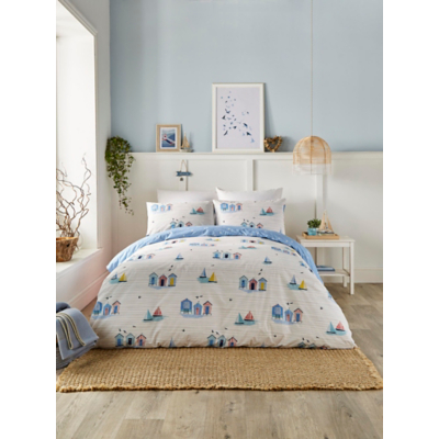 Fusion 'Beach Huts' Summer Seaside Print Duvet Cover Set in Blue | Size: Single