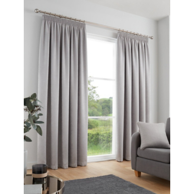 Fusion 'Galaxy' Pair of Light Reducing Thermal Effect Pencil Pleat Curtains in Silver | Size: 229 cm width x 229 cm drop