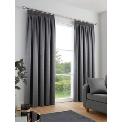 Fusion 'Galaxy' Pair of Light Reducing Thermal Effect Pencil Pleat Curtains in Charcoal | Size: 168 cm width x 229 cm drop