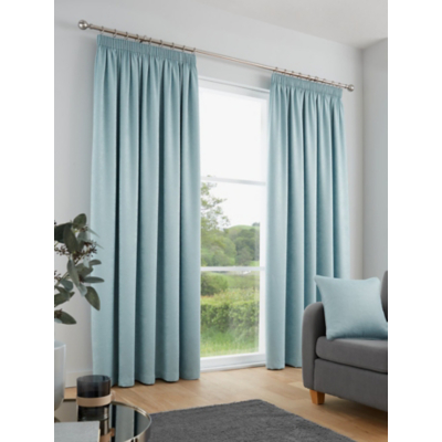 Fusion 'Galaxy' Pair of Light Reducing Thermal Effect Pencil Pleat Curtains in Duck Egg Blue | Size: 117 cm width x 183 cm drop