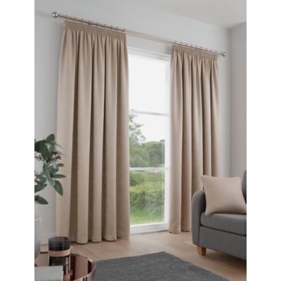 Fusion 'Galaxy' Pair of Light Reducing Thermal Effect Pencil Pleat Curtains in Natural | Size: 168 cm width x 229 cm drop