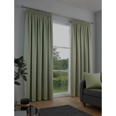 Fusion 'Galaxy' Pair of Light Reducing Thermal Effect Pencil Pleat Curtains in Green | Size: 168 cm width x 229 cm drop
