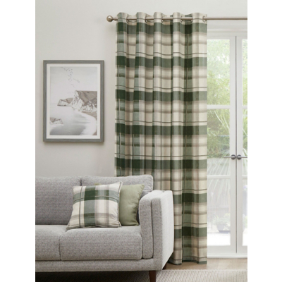 Fusion Balmoral Check Eyelet Curtains in Bottle Green - 66" Width x 90" Drop (168 x 229cm)  | TJ Hughes