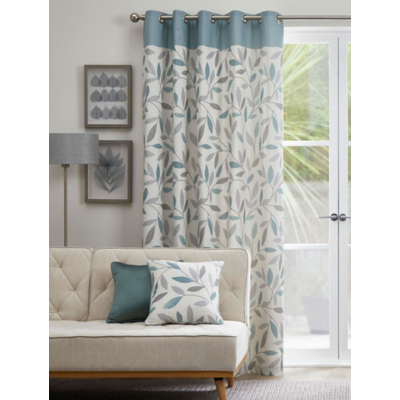 Fusion 'Beechwood' Leaf Trail Pair of 100% Cotton Eyelet Curtains in Duck Egg Blue | Size: 117 cm width x 183 cm drop