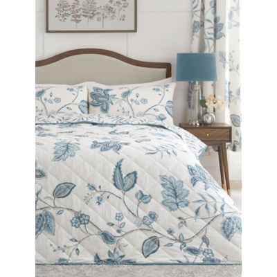 D&D Samira Floral Teal Quilted Bedspread - 200cm x 230cm