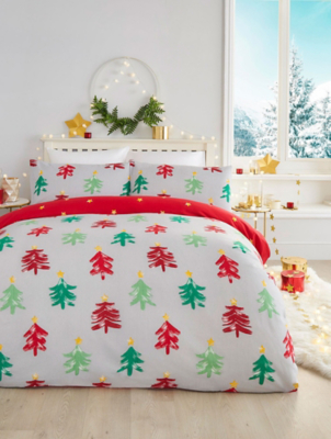 Fusion Christmas Festive Trees 100% Brushed Cotton Duvet Cover Set  Home  George at ASDA