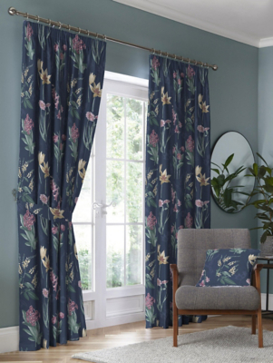 Dreams & Drapes Caberne 100 Cotton Navy Blue Pencil Pleat Curtains