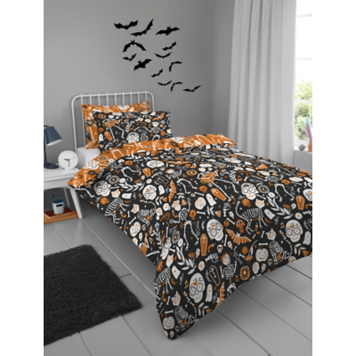 Bedlam 'Halloween Day of the Dead' Childrens Bedroom Duvet Cover Set in Black | Size: Single