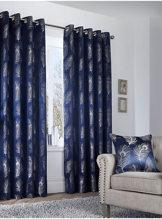 Curtina Feather Navy Blue Eyelet Curtains Home George At Asda