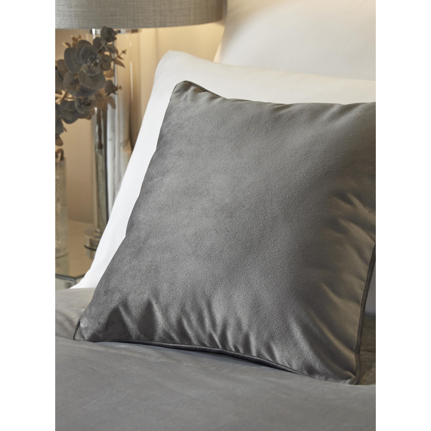 B&Q -  Melanie Hotel Chic Premium Dark Grey Velvet Filled Cushion - Image 3