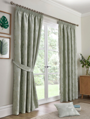 Curtina Bramford Jacquard Pair of Pencil Pleat Curtains in Green Home