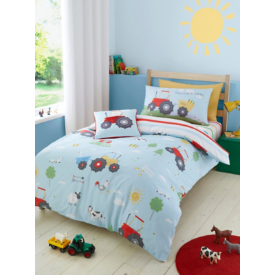Bedlam 'Farmyard Friends' Easy Care Reversible Duvet Cover Set in Blue | Size: Single