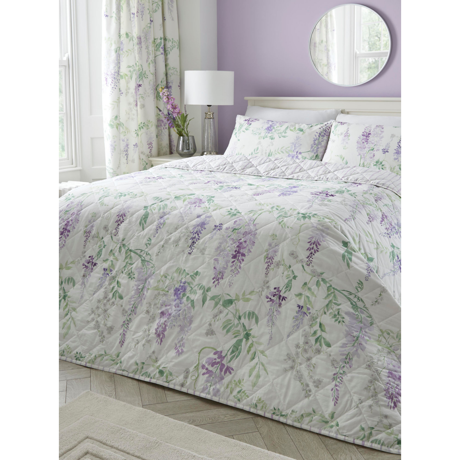 George Lilac D&D Wisteria Floral Quilted Bedspread - 200Cm X 230Cm
