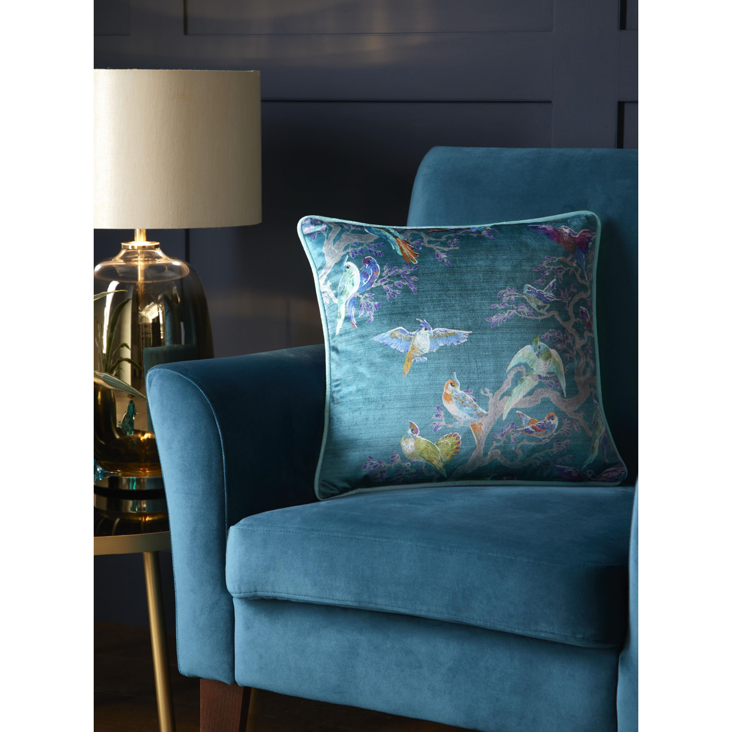 George Blue Laurence Llewelyn-Bowen Bird Absurdity Cushion