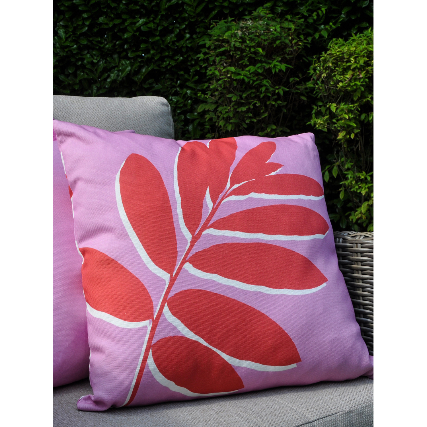 George Pink Fusion Leaf Print Filled Cushion