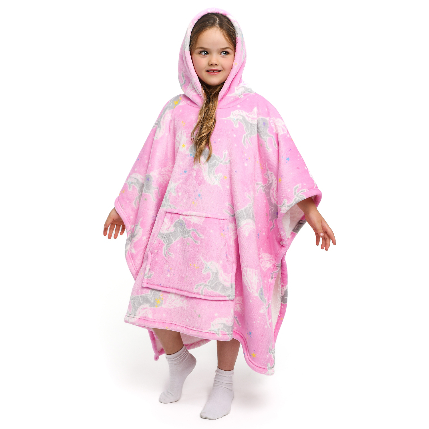 George Pink Bedlam Unicorn Kids Fleece Snuggle Throw Poncho