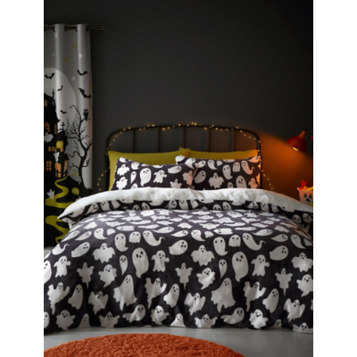 Bedlam 'Spooky Ghosts' Plush Fleece Halloween Duvet Cover Set in Grey | Size: Double