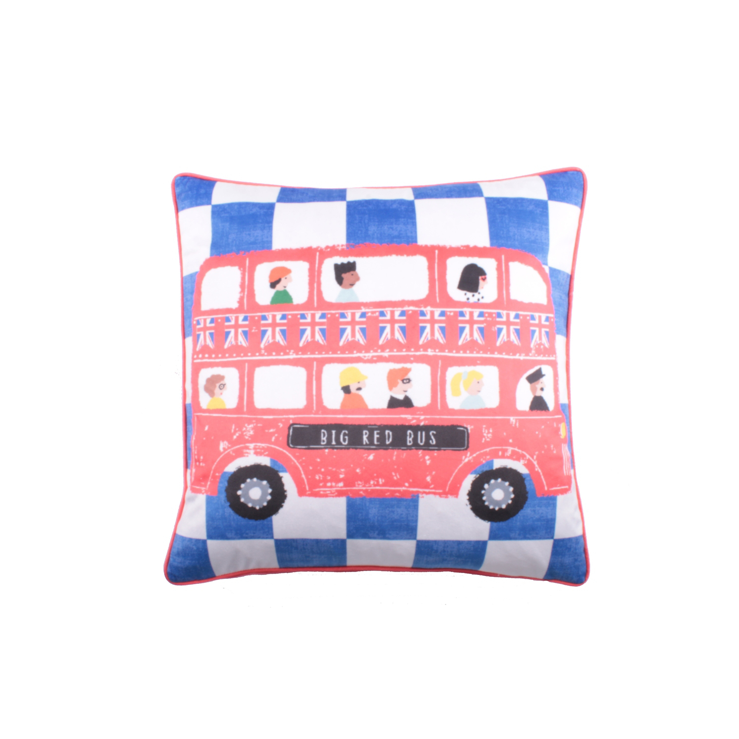 Bedlam - London Red Bus Cushion (43 x 43cm) - Soft Velvet - Reversible (2 Colours) - Filling/Insert Included - Super Soft Velvet Cushion with Bus - Bus Transport Themed Cushion in Blue/Red - Image 3