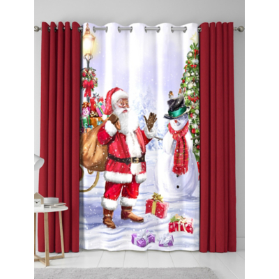 George Multi Fusion Santa & Snowy Eyelet Single Panel Door Curtain