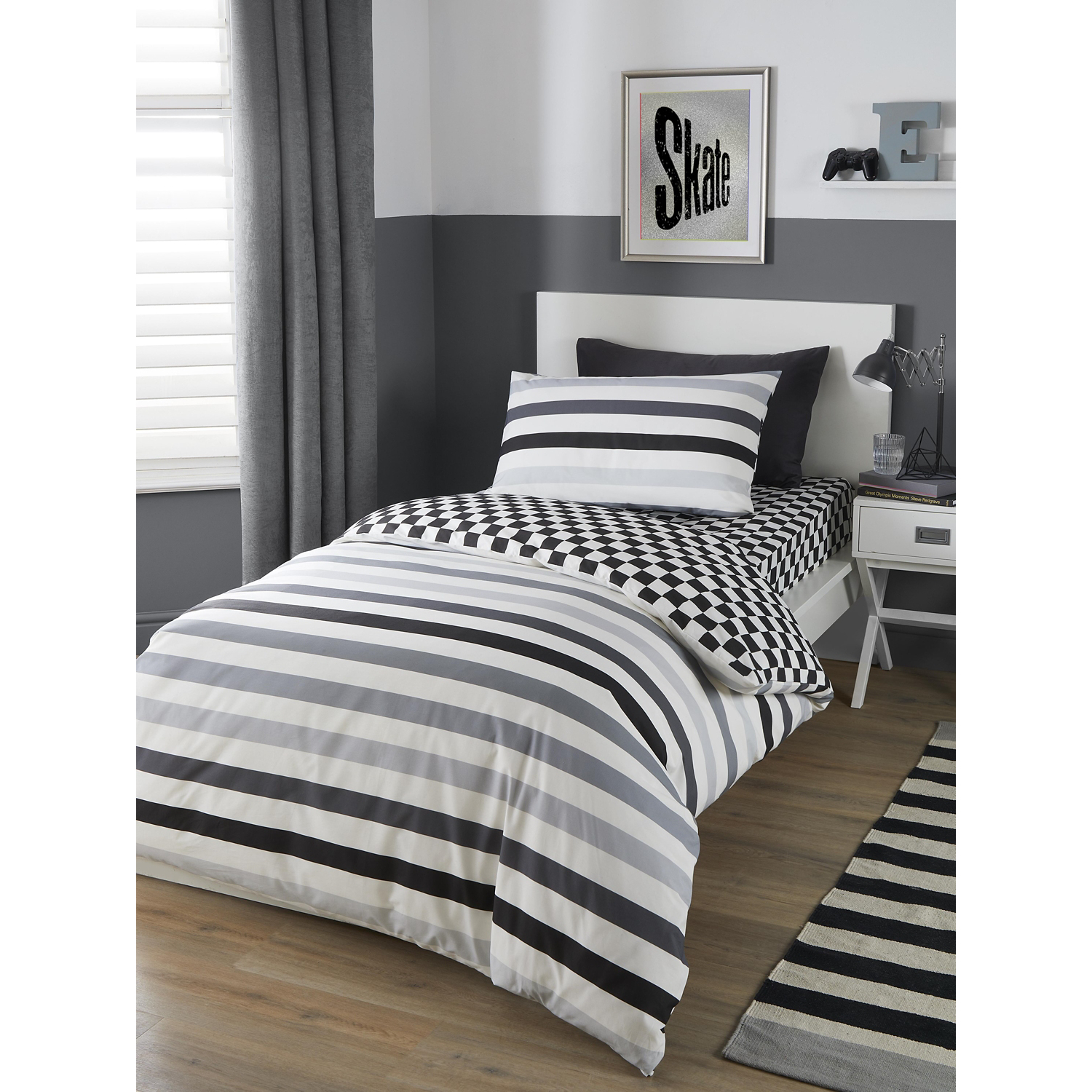 George Black & White Bedlam Beckett Monochrome Stripe Duvet Cover Set