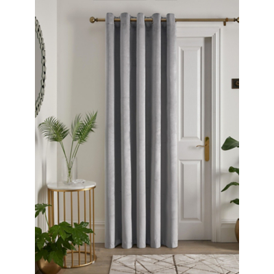 Laurence Llewelyn-Bowen 'Montrose' Velvet Blackout Eyelet Single Panel Door Curtain in Silver | Size: 168Cm Width X 214Cm Drop