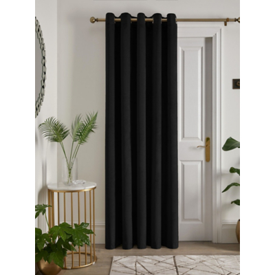Laurence Llewelyn-Bowen 'Montrose' Velvet Blackout Eyelet Single Panel Door Curtain in Black | Size: 168Cm Width X 214Cm Drop