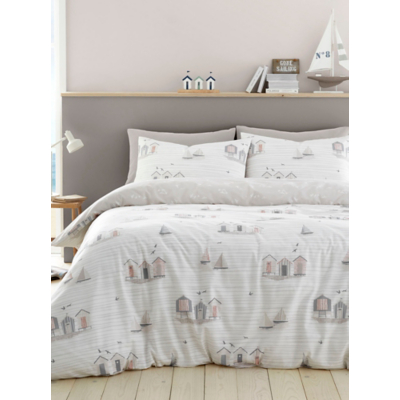 Fusion 'Beach Huts' Summer Seaside Print Duvet Cover Set in Natural | Size: Single