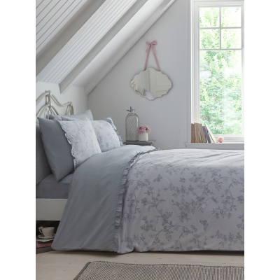 Dreams & Drapes 'Kristen' Frill Detail Duvet Cover Set in Grey | Size: Double