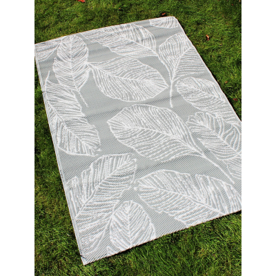 Fusion 'Matteo' Leaf Print UV Resistant Outdoor Rug in Grey | Size: 170 cm x 120 cm