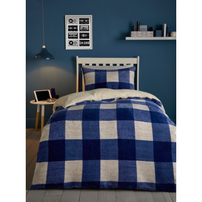 George Unisex Kids Blue Bedlam Cosy Theo Check Duvet Set Single