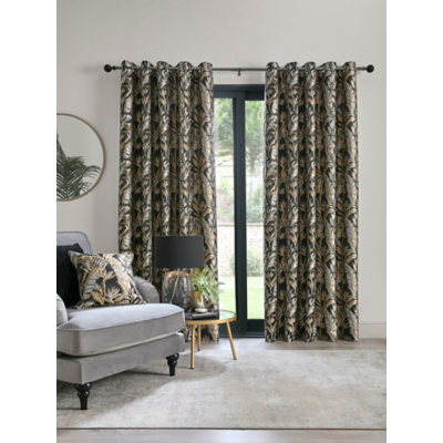 Laurence Llewelyn-Bowen 'Paradise Palm' Jacquard Palm Leaf Pair of Eyelet Curtains in Black | Size: 229Cm Width X 229Cm Drop