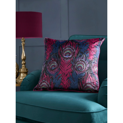 Laurence Llewelyn-Bowen 'Dandy Peacock' Jacquard Filled Cushion in Plum | Size: 55cm x 55cm
