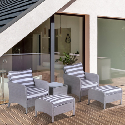 George Outsunny Rattan Garden Furniture Set for 2 - White & Grey